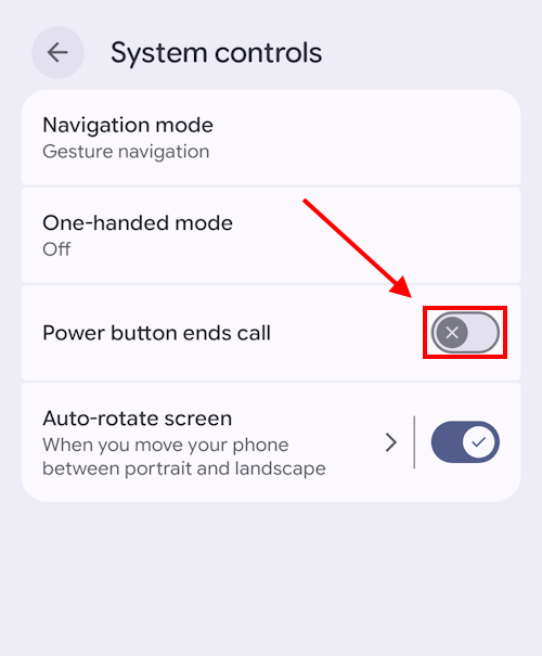Tap the toggle switch for Power button ends call